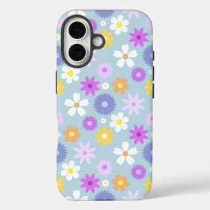 Retro 70s Style Flower Pattern Pastel Colors iPhone 16 Case