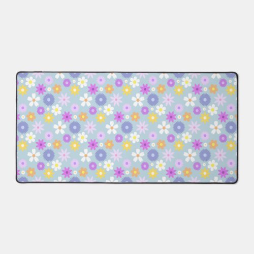 Retro 70s Style Flower Pattern Pastel Colors Desk Mat