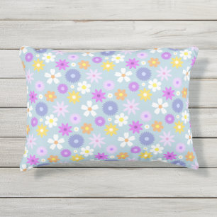 Retro 70s Style Flower Pattern Pastel Colors Outdoor Pillow