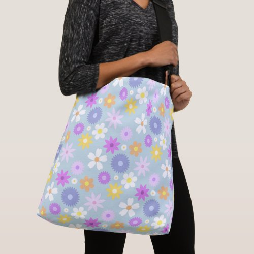Retro 70s Style Flower Pattern Patel Colors Crossbody Bag
