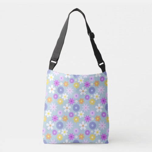 Retro 70s Style Flower Pattern Patel Colors Crossbody Bag