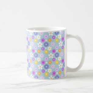 Retro 70s Style Flower Rpt Pattern Pastel Colors Coffee Mug