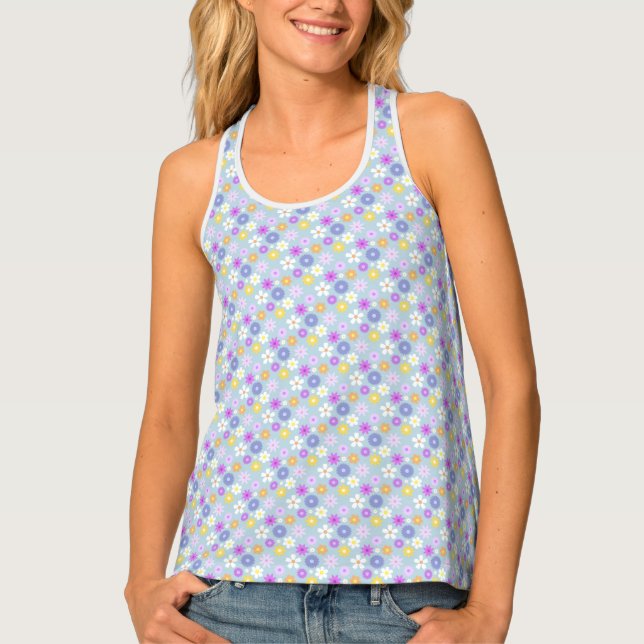 Retro 70s Style Flower Sml Pattern Pastel Colors Tank Top (Front)