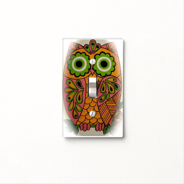 Retro-70s-Style Owl Light Switch Cover (In Situ)