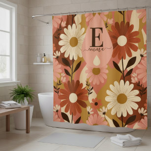 Retro 70s Summer Floral Daisy Custom Name Shower Curtain