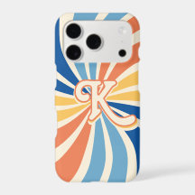 Retro 70s Sunburst Blue and Orange with Letter