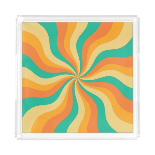 Retro 70s Sunburst Colorful Background Acrylic Tray
