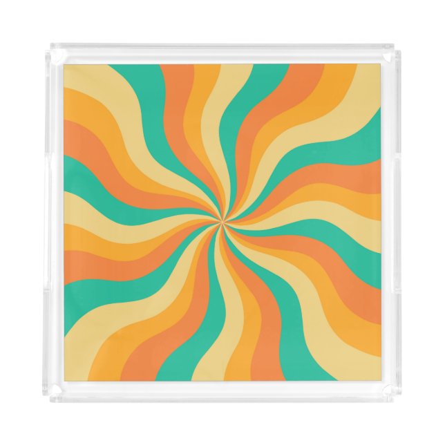 Retro 70s Sunburst Colorful Background Acrylic Tray (Front)