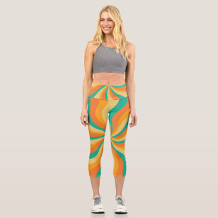 Retro 70s Sunburst Colorful Background Capri Leggings