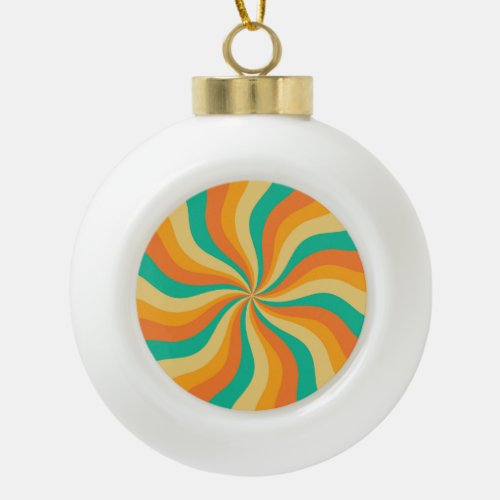 Retro 70s Sunburst Colorful Background Ceramic Ball Christmas Ornament