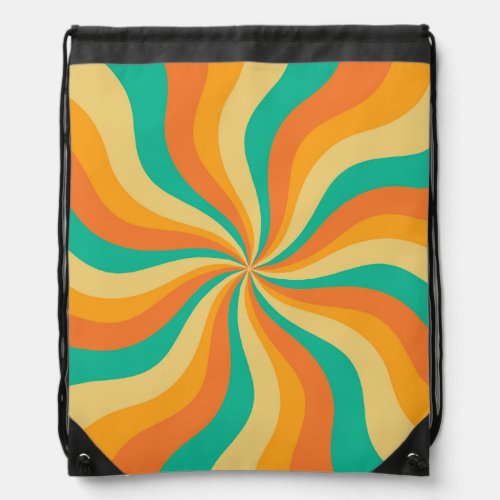 Retro 70s Sunburst Colorful Background Drawstring Bag