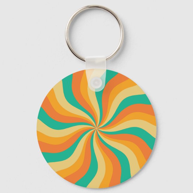 Retro 70s Sunburst Colorful Background Keychain (Front)