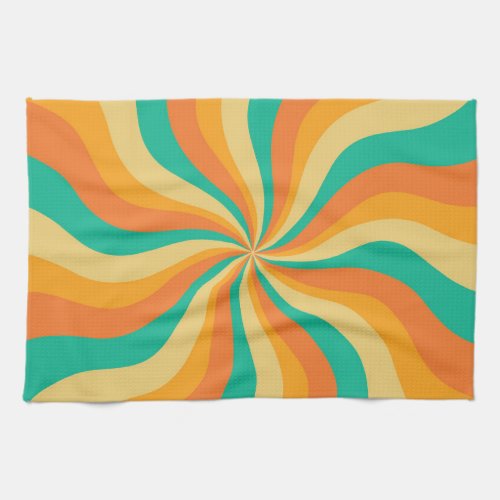 Retro 70s Sunburst Colorful Background Kitchen Towel