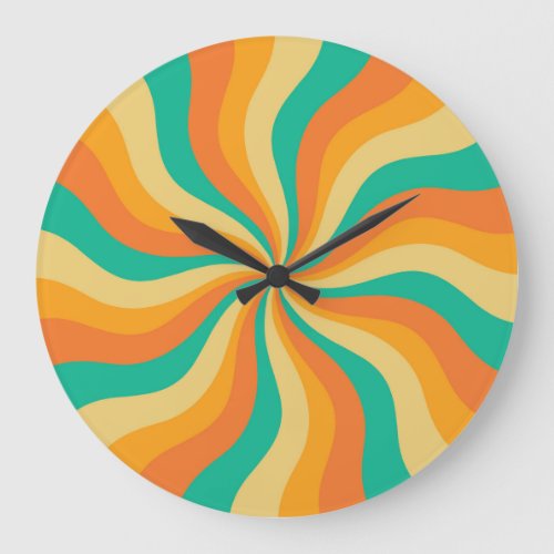 Retro 70s Sunburst Colorful Background Large Clock