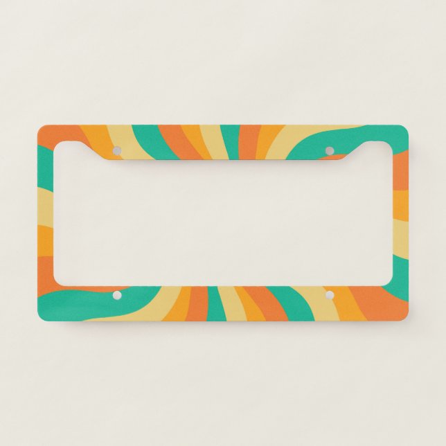Retro 70s Sunburst Colorful Background License Plate Frame (Front)