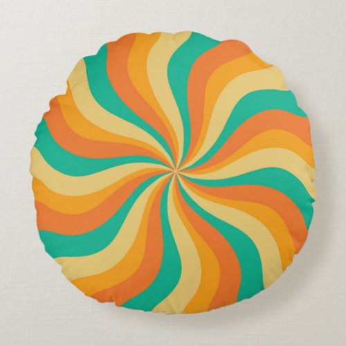 Retro 70s Sunburst Colorful Background Round Pillow