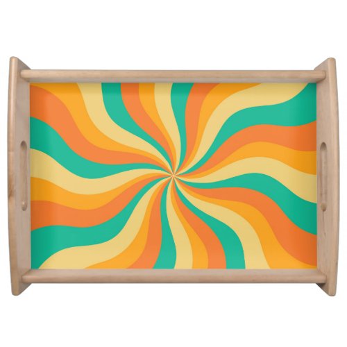 Retro 70s Sunburst Colorful Background Serving Tray