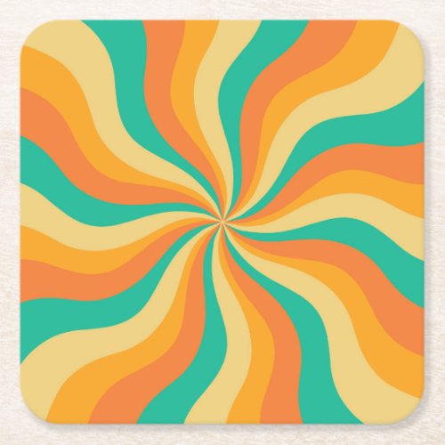 Retro 70s Sunburst Colorful Background Square Paper Coaster