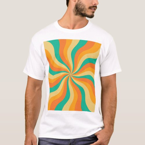 Retro 70s Sunburst Colorful Background T_Shirt