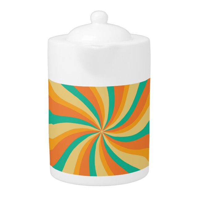 Retro 70s Sunburst Colorful Background Teapot (Front)