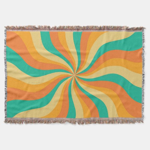 Retro 70s Sunburst Colorful Background Throw Blanket