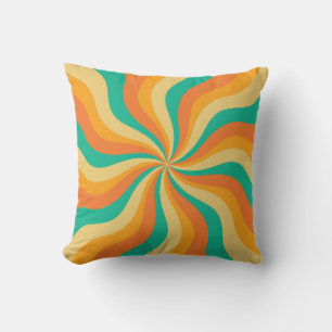 Retro 70s Sunburst Colorful Background Throw Pillow