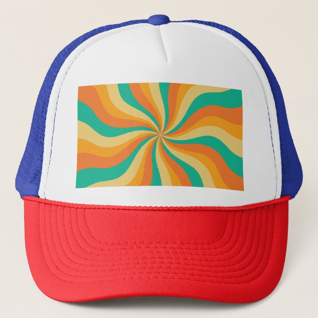Retro 70s Sunburst Colorful Background Trucker Hat (Front)