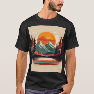 Retro 70s Sunset Mountain Canvas | Vintage Nature T-Shirt