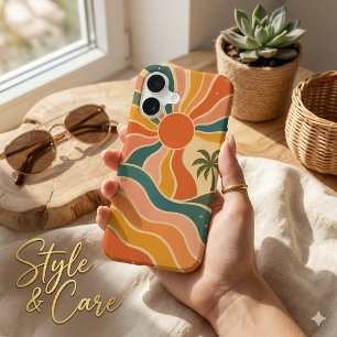 Retro 70s Sunset Waves & Palm Trees Aesthetic iPhone 17 Case