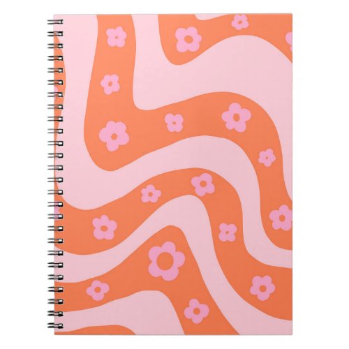 Retro 70s Swirl Pattern Pink and Orange Notebook