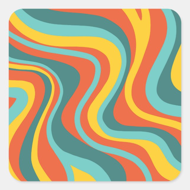 Retro 70s swirls background square sticker (Front)