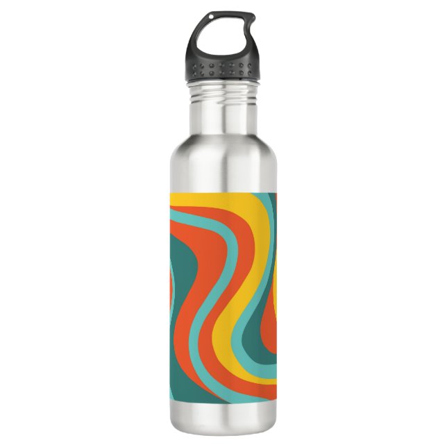Retro 70s swirls background stainless steel water bottle (Front)