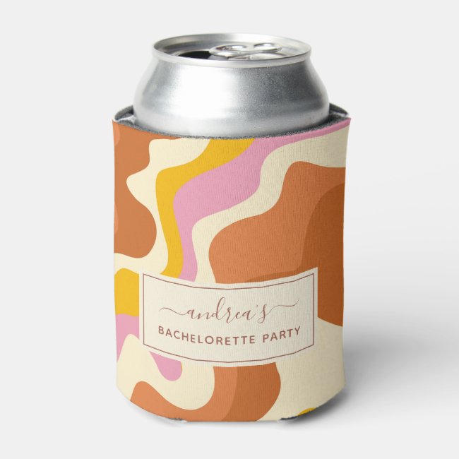 Retro 70s Swirls Geometric Bachelorette Party Fun Can Cooler