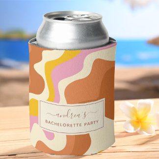Retro 70s Swirls Geometric Bachelorette Party Fun Can Cooler