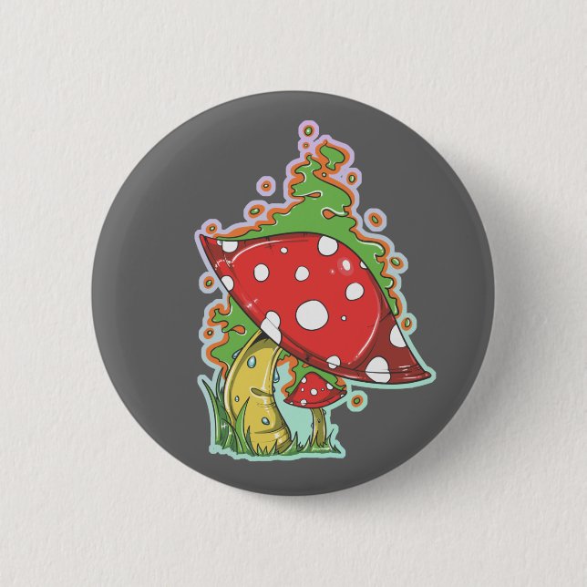 Retro 70's Tattoo Mushroom Pinback Button (Front)