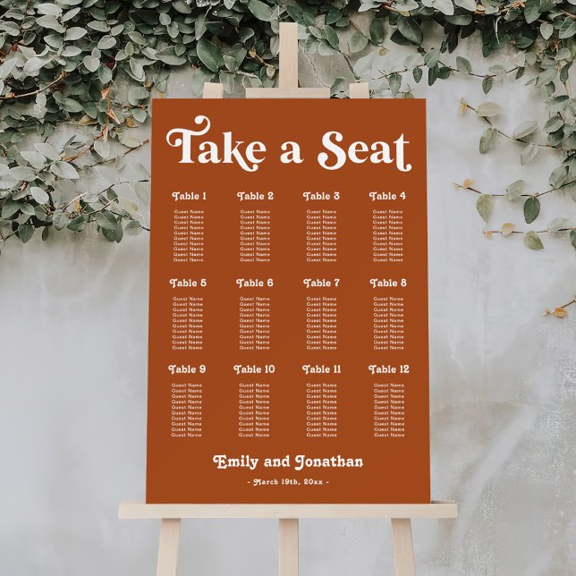Retro 70s Terracotta Wedding Seating Chart Foam Board (Creator Uploaded)