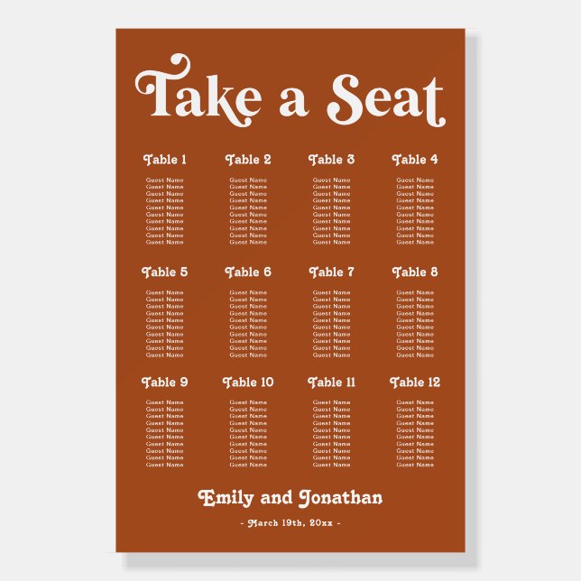 Retro 70s Terracotta Wedding Seating Chart Foam Board (Front)