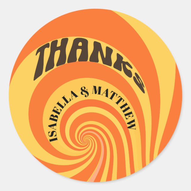 Retro 70s Thanks Orange Yellow Wedding Classic Round Sticker (Front)