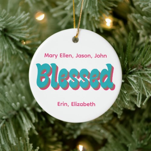 Retro 70s Thanksgiving BLESSED Stacked Gradient Ceramic Ornament