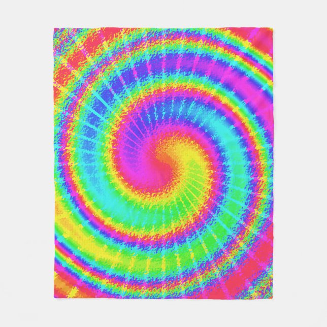 Retro 70s TieDye Hippie Psychedelic Colorful Fleece Blanket (Front)