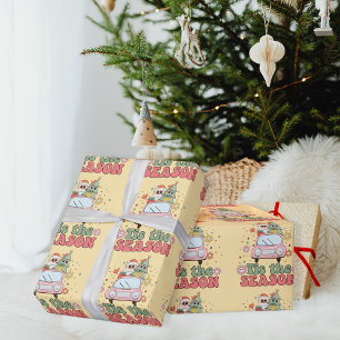 Retro 70's Tis The Season Cute Santa Claus Wrapping Paper