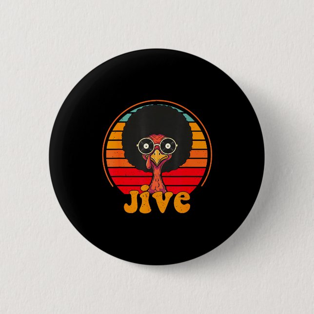 Retro 70s Turkey Jive Afro Thanksgiving Family Men Button (Front)