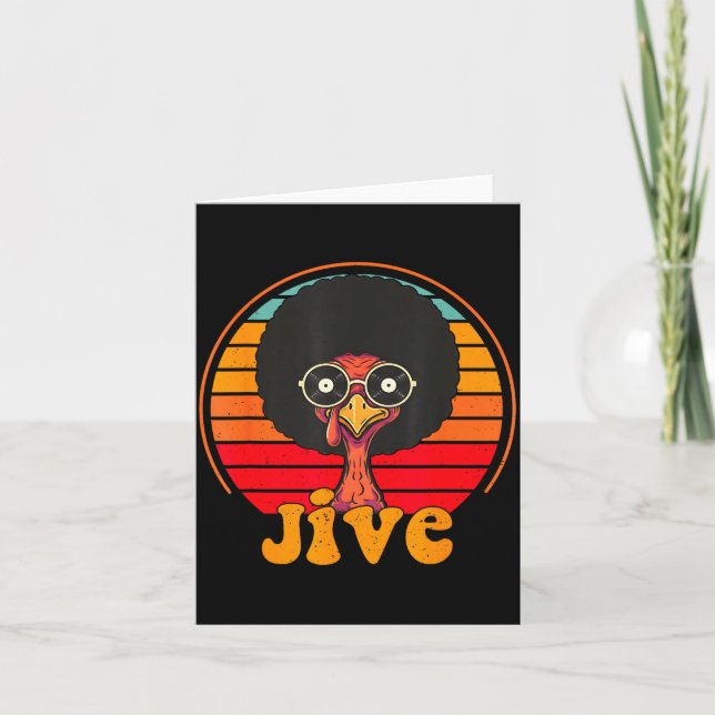 Retro 70s Turkey Jive Afro Thanksgiving Family Men Card (Front)