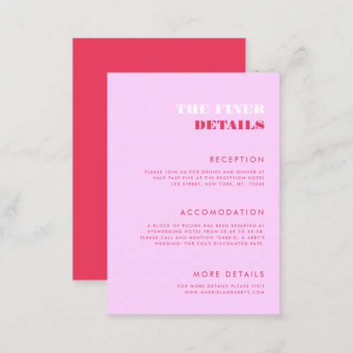 Retro 70s Typography Pink and Red Wedding Details Enclosure Card