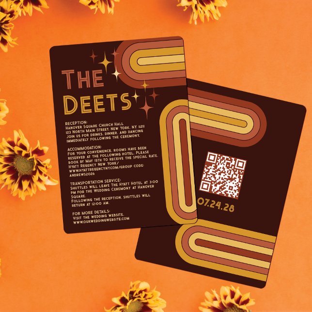 Retro 70's Typography Rainbow Arch Wedding Details Enclosure Card (Creator Uploaded)