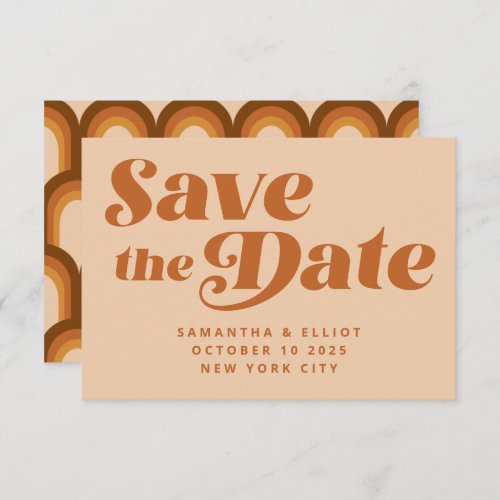 Retro 70s Typography Rainbow Pattern in Brown  Save The Date