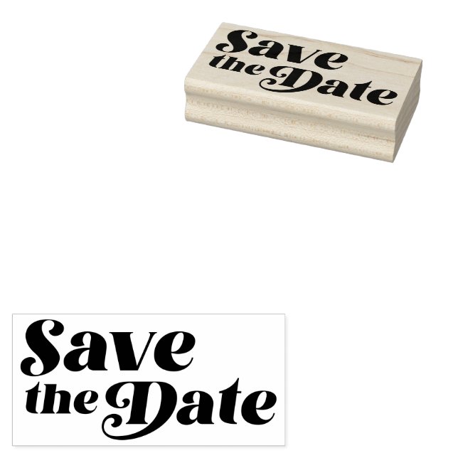 Retro 70s Typography Wedding Save The Date Rubber Stamp (Stamped)