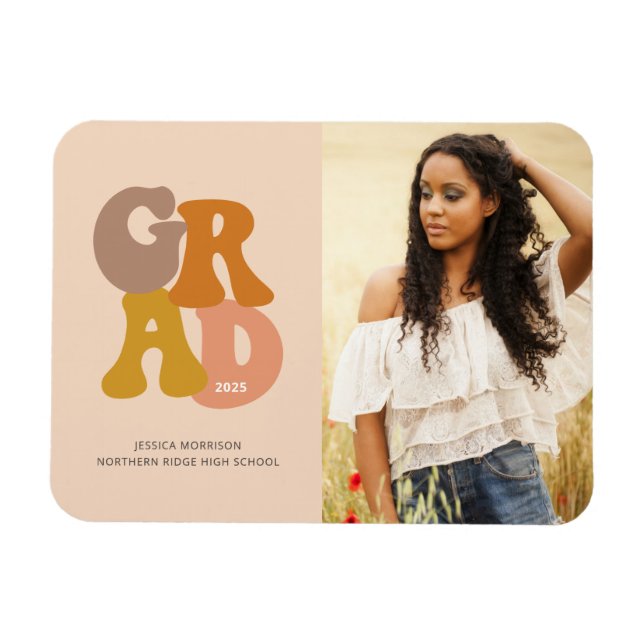 Retro 70s Vibe Photo Graduation Announcement Magnet (Horizontal)
