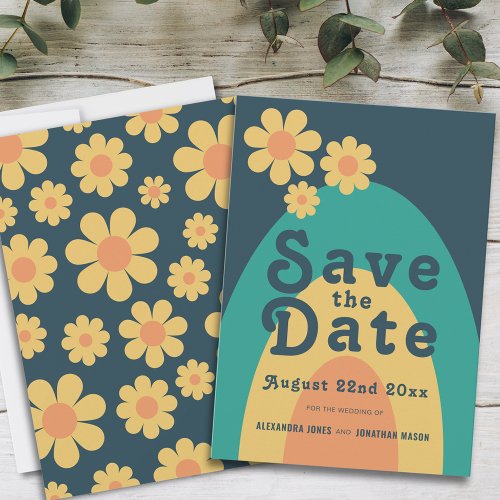 Retro 70s Vintage Daisy Arch Wedding Save The Date