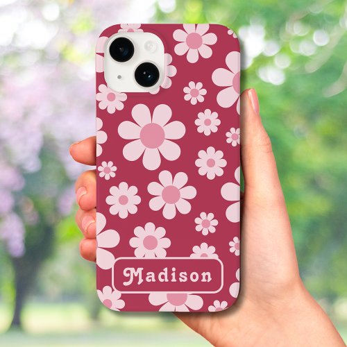 Retro 70s Vintage Floral add Name  Case_Mate iPhone 14 Case